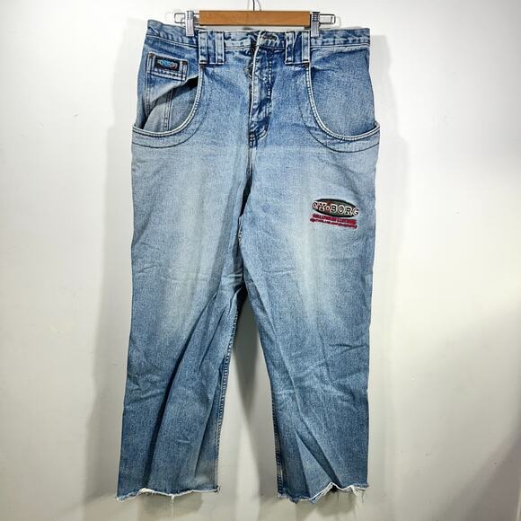 Vintage 90s Irisdescent Cyborg Skater Rave Wide Leg Jean Denim Pants 36 x 29 - Picture 1 of 8